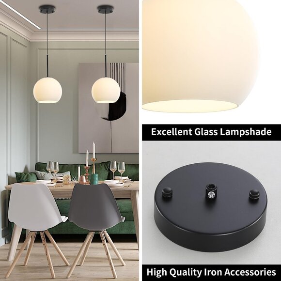 NEW Modern Globe Pendant Light Fixture Mid-Century Glass Ceiling Black White - Picture 3 of 6